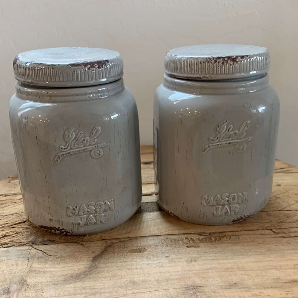 Set of 2 Gray Mason Jar Canisters
